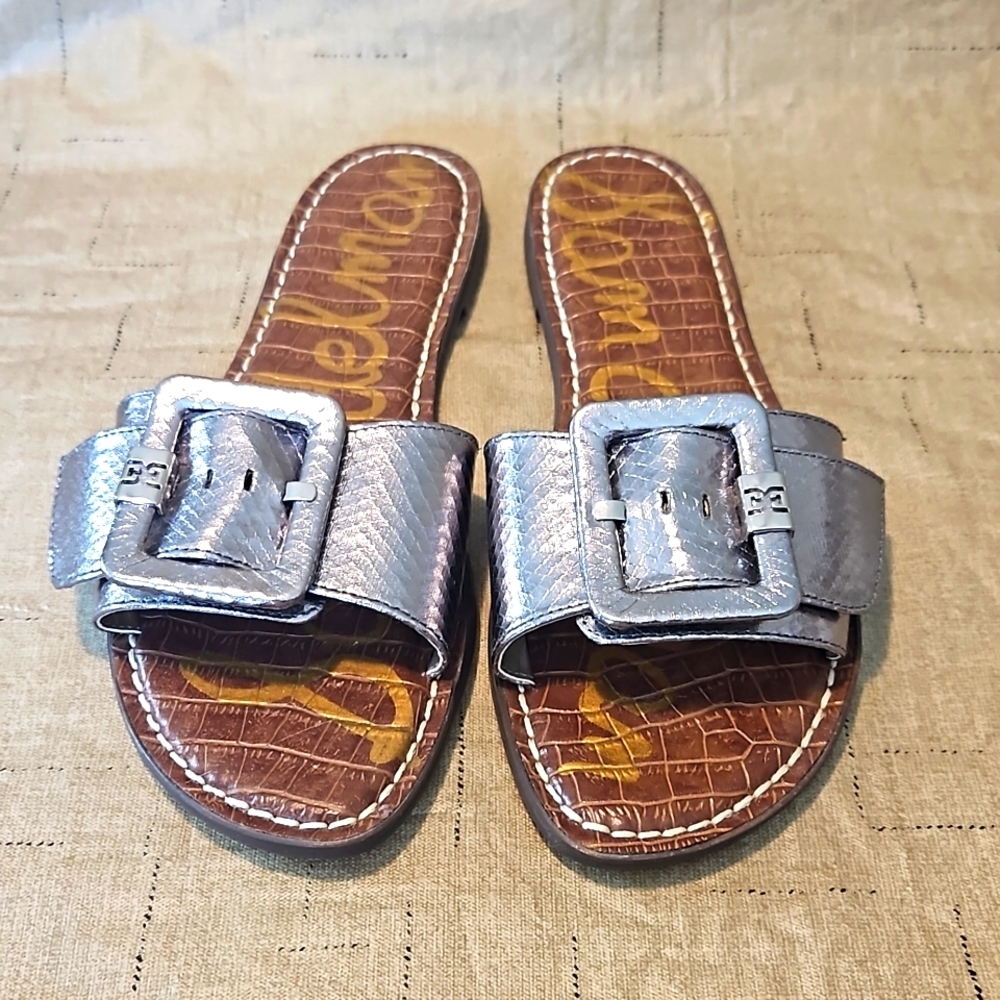 Sam Edelman Metallic Silver Slide Sandals